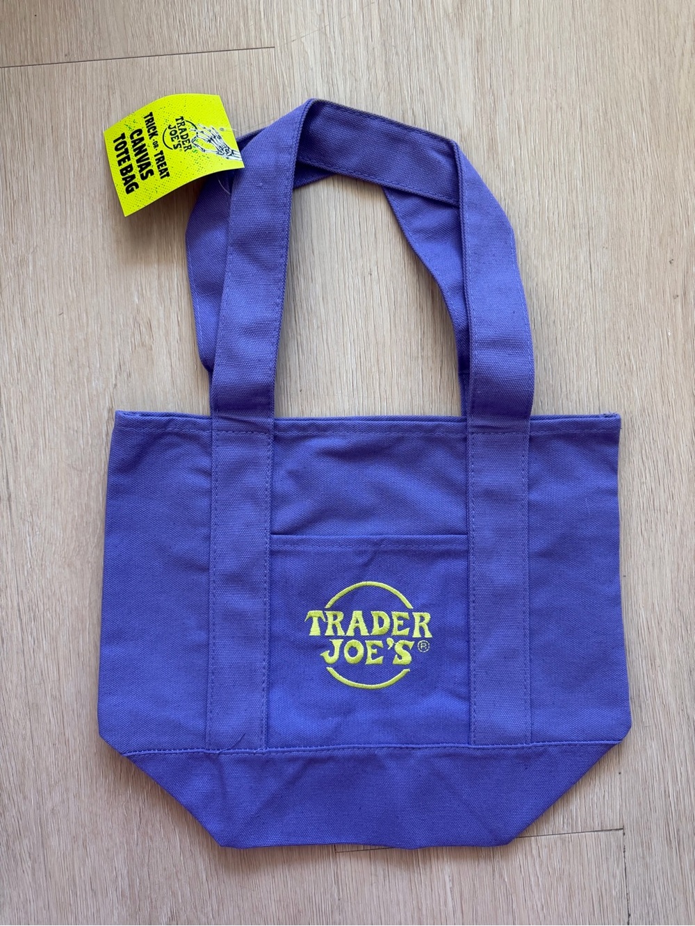 Trader Joe's Purple Canvas Tote with Yellow Logo